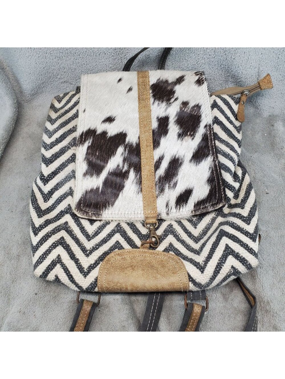 Myra Bag Womens 11.5x14.5 Brown White Gray Cowhide Leather Backpack *Read*